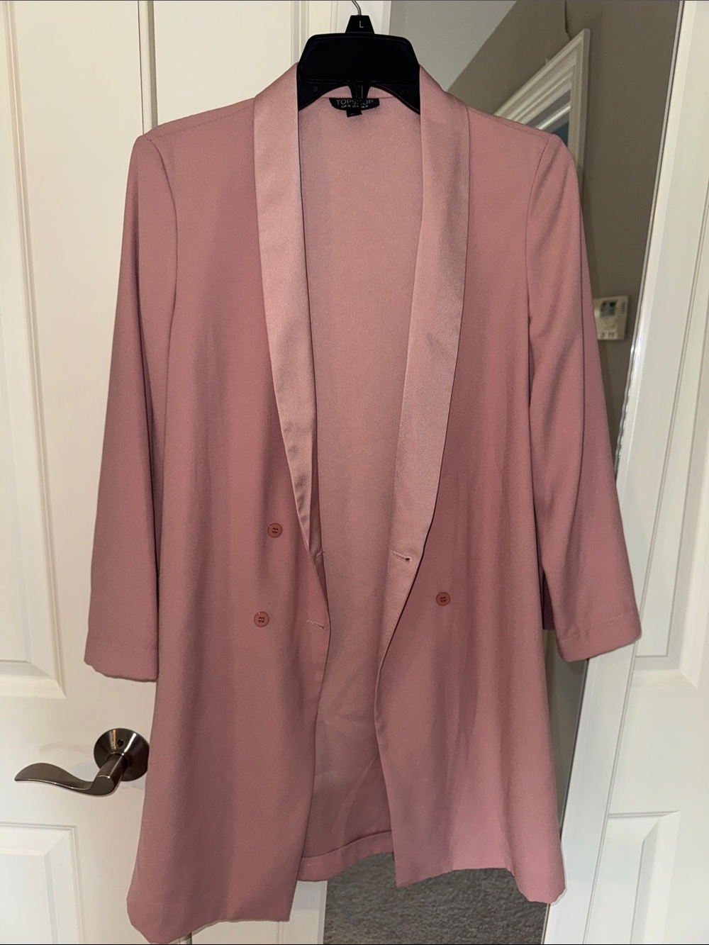 Topshop Dusty Rose Satin-Lapel Double-Breasted Blazer